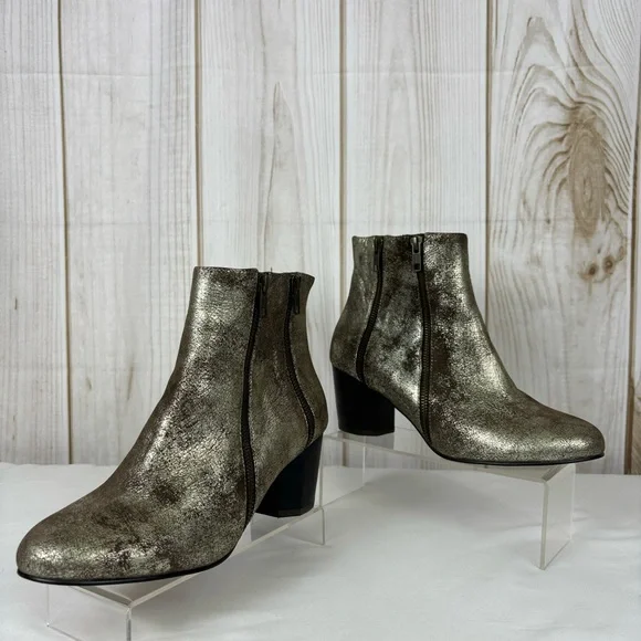 Kenneth Cole Ankle Boots Distressed Brown Silver Metallic Chunky Heel Size 8.5 - Picture 3 of 16